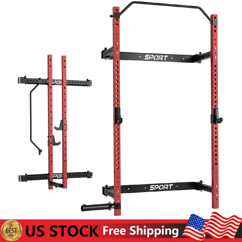 Power Cage Power Rack ,Folding Wall Mounted Squat Rack with Pull Up Bar ,J Hooks