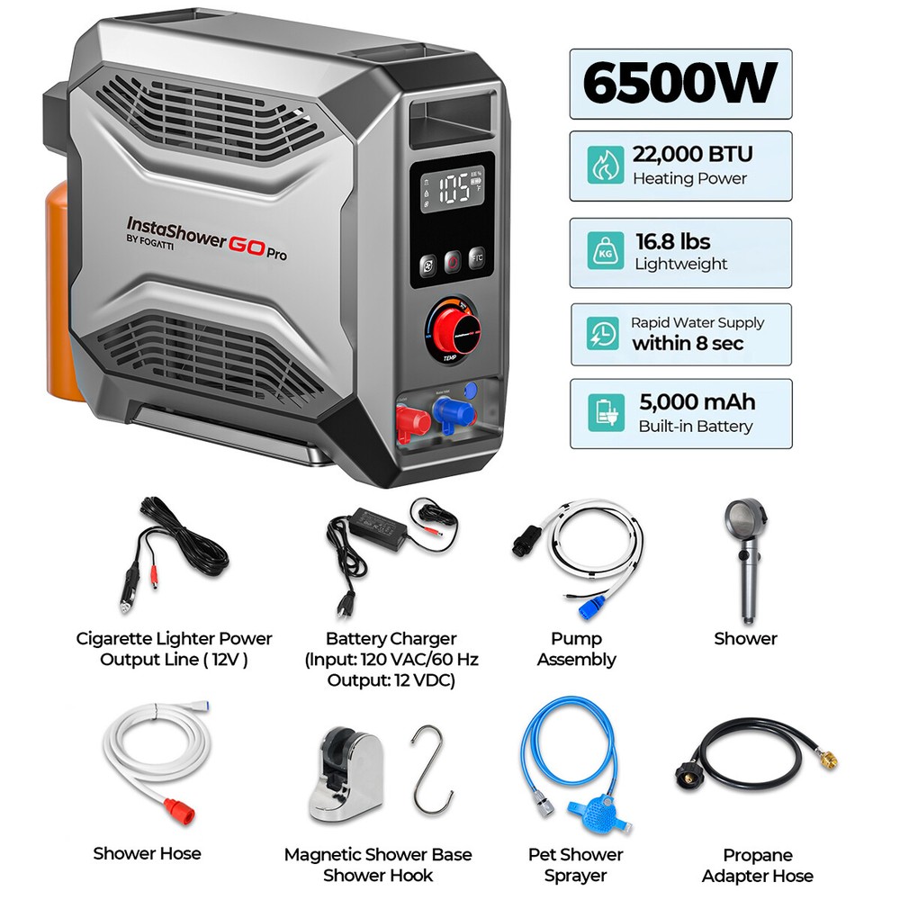 22,000 BTU 65000 W Portable Water Heater Propane Table Top Camping Shower w/Pump