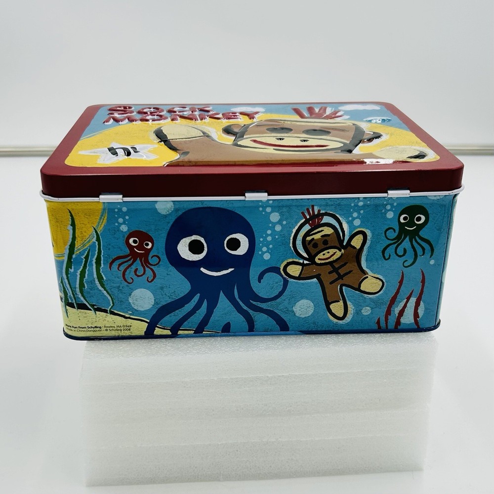 Schylling SOCK MONKEY Lunch Box or Keepsake Box NEW