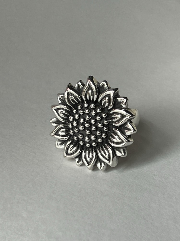 Artisan Sunflower Ring 925 Sterling Silver Size 8 Boho Statement Piece