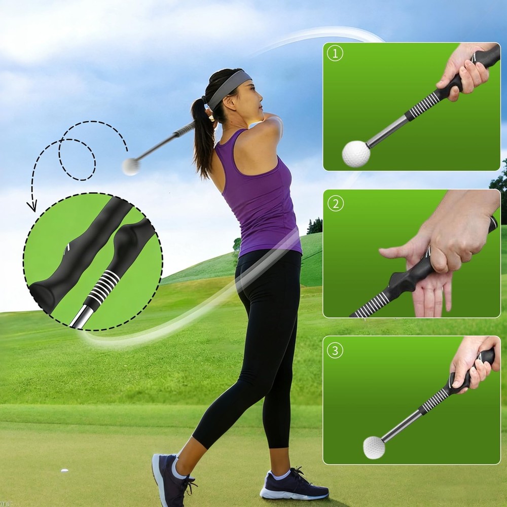 Retractable Golf Swing Training Aid, Golf Grip Trainer for Warm-up, Right-Han...