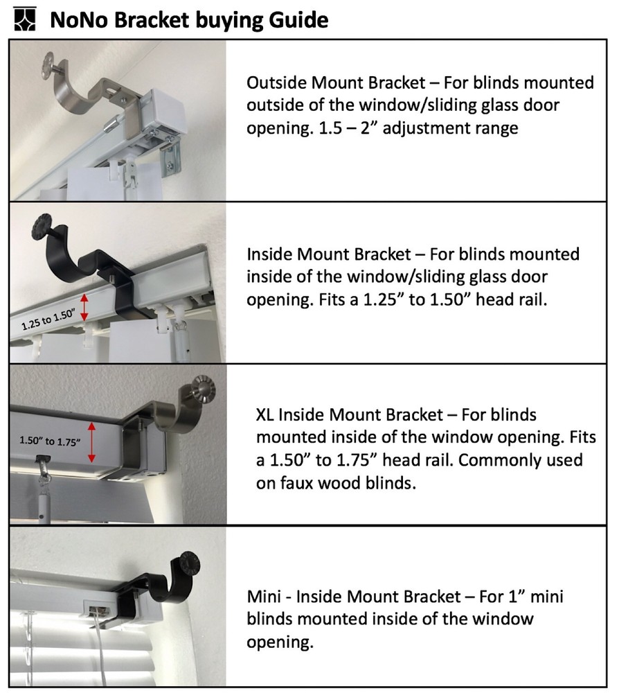 NoNo Bracket - No Drill Curtain Rod Bracket Attachment over Blinds (Used)