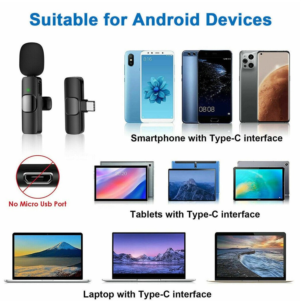 Wireless Lavalier Microphone Mic Audio Video Recording For Android iPhone 16,17