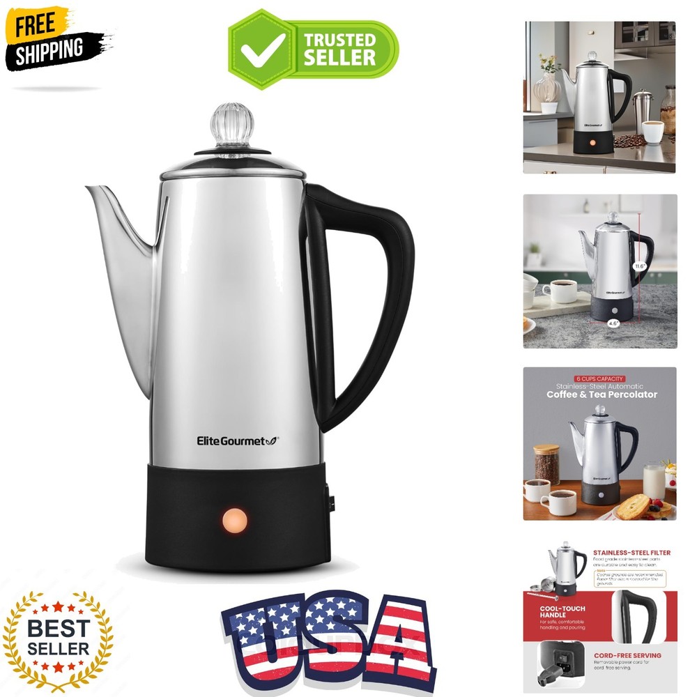 EC140 Electric 6-Cup Coffee Percolator with Keep Warm, Clear Brew Progress Kn...