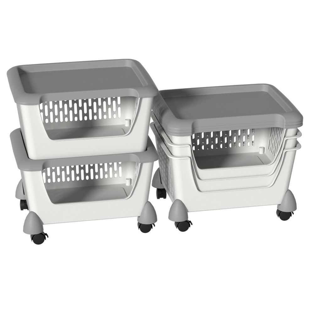 Mayish 5-Tier Stacking Storage Basket with Wheels, Stackable Plastic Baskets