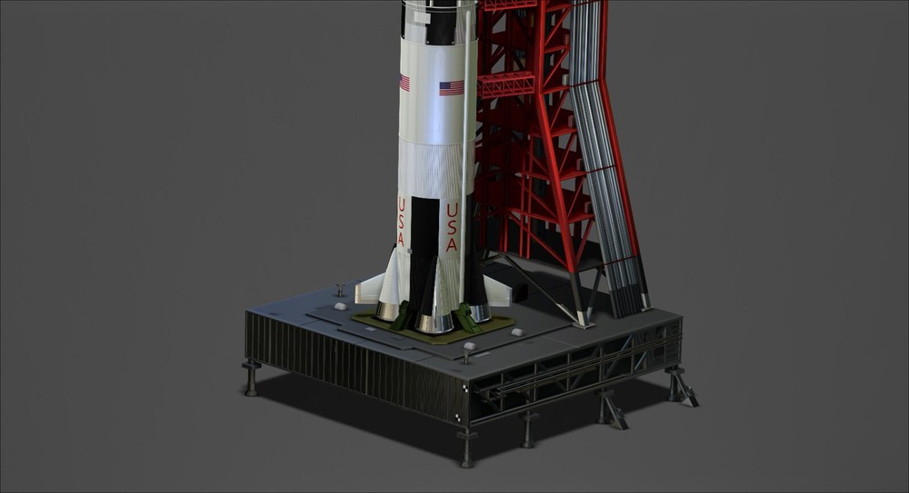 Saturn V Rocket and Launch Pad Apollo 3D model, file STL OBJ for 3D Printer