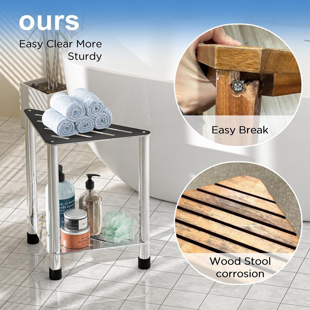 LarFaFa Stainless Steel Shower Stool for Inside Shower, Medium, Silvery