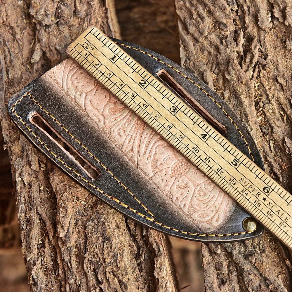 Custom Made LEATHER ENGRAVED PANCAKE Fixed Blade Knife Sheath Folding Knife