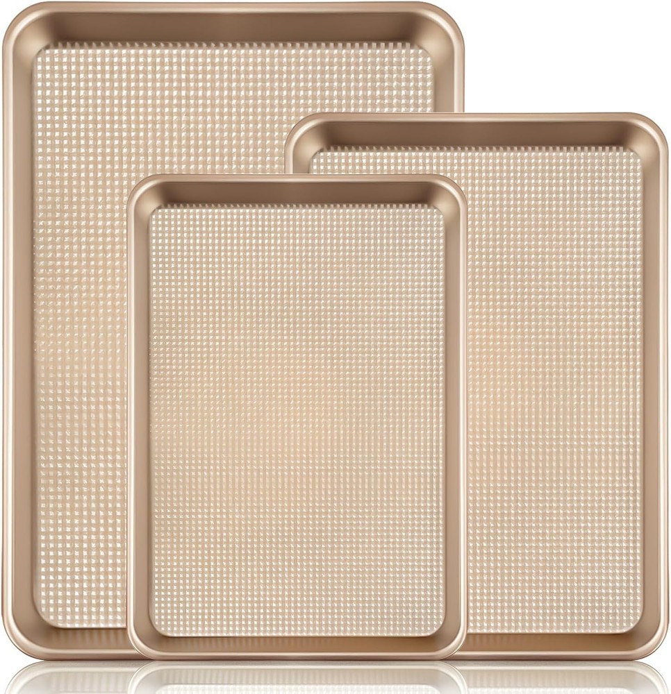 Baking Sheet Set of 3, Cookie Sheets for Baking with Square Texture Pattern, ...