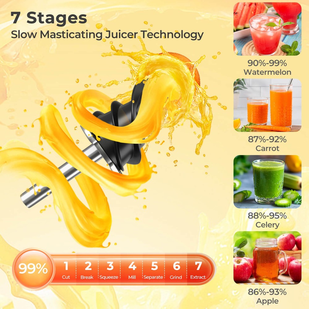 Cold Press Juicer Machine Professional Slow Masticating Juicer w/ Reverse Button