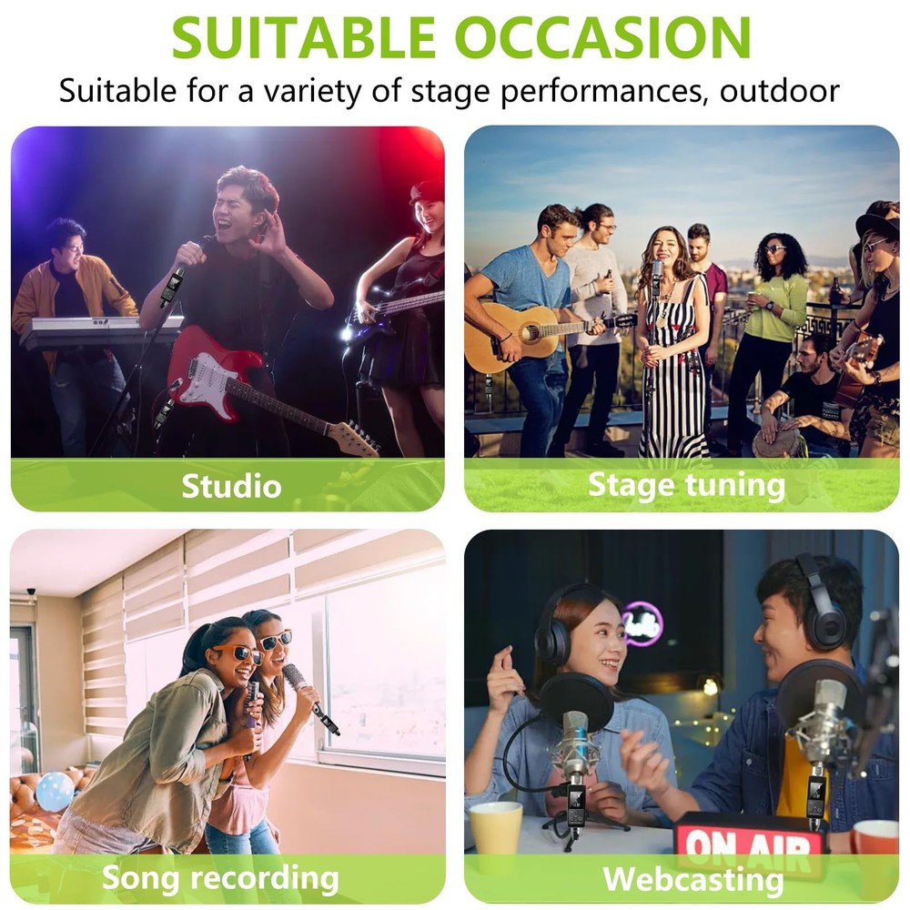 Wireless XLR Transmitter and Receiver Rechargeable Mic Adapter UHF 98ft Range...