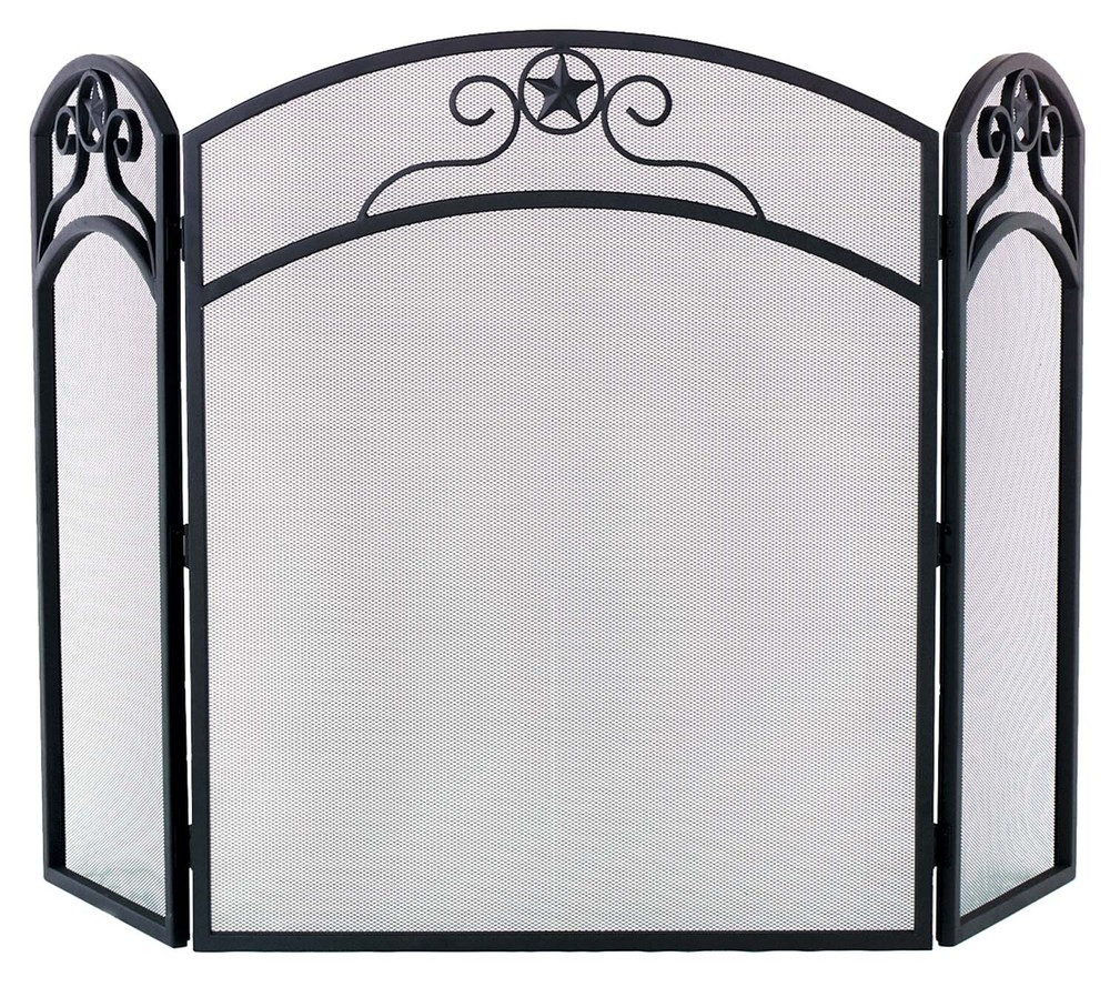 Dagan Three Fold Wrought Iron Arched Fireplace Screen with Star Design, " x 32"