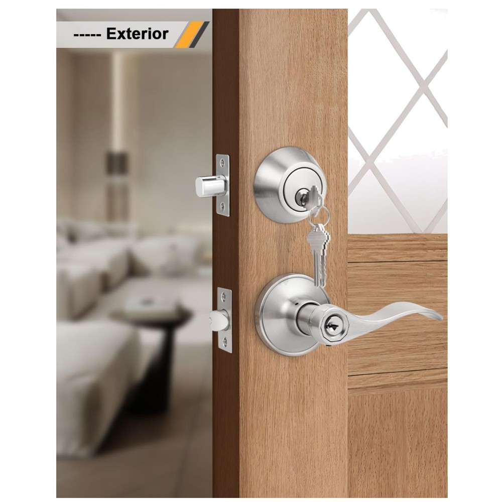 Keyed-Alike Entry Handle and Deadbolt Lockset Bundle, 4 Pack