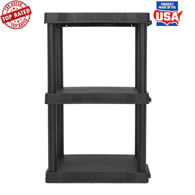 3-Tier Plastic Shelving Unit Interlocking Tool-Free Assembly 150 Lb Capacity New