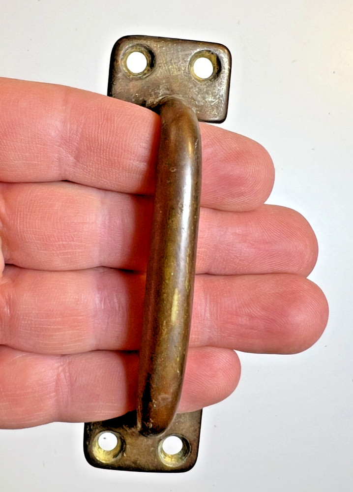 Antique Vintage Solid Brass Handle Pull 4 Hole Industrial Marine Trunk Drawer