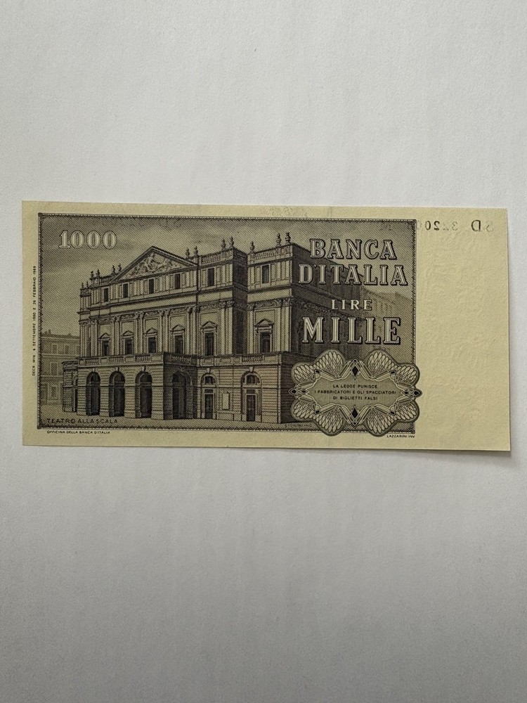 Italy 1000 Lire 1969 P-101 Serial Ink Bleed Error Nice Condition