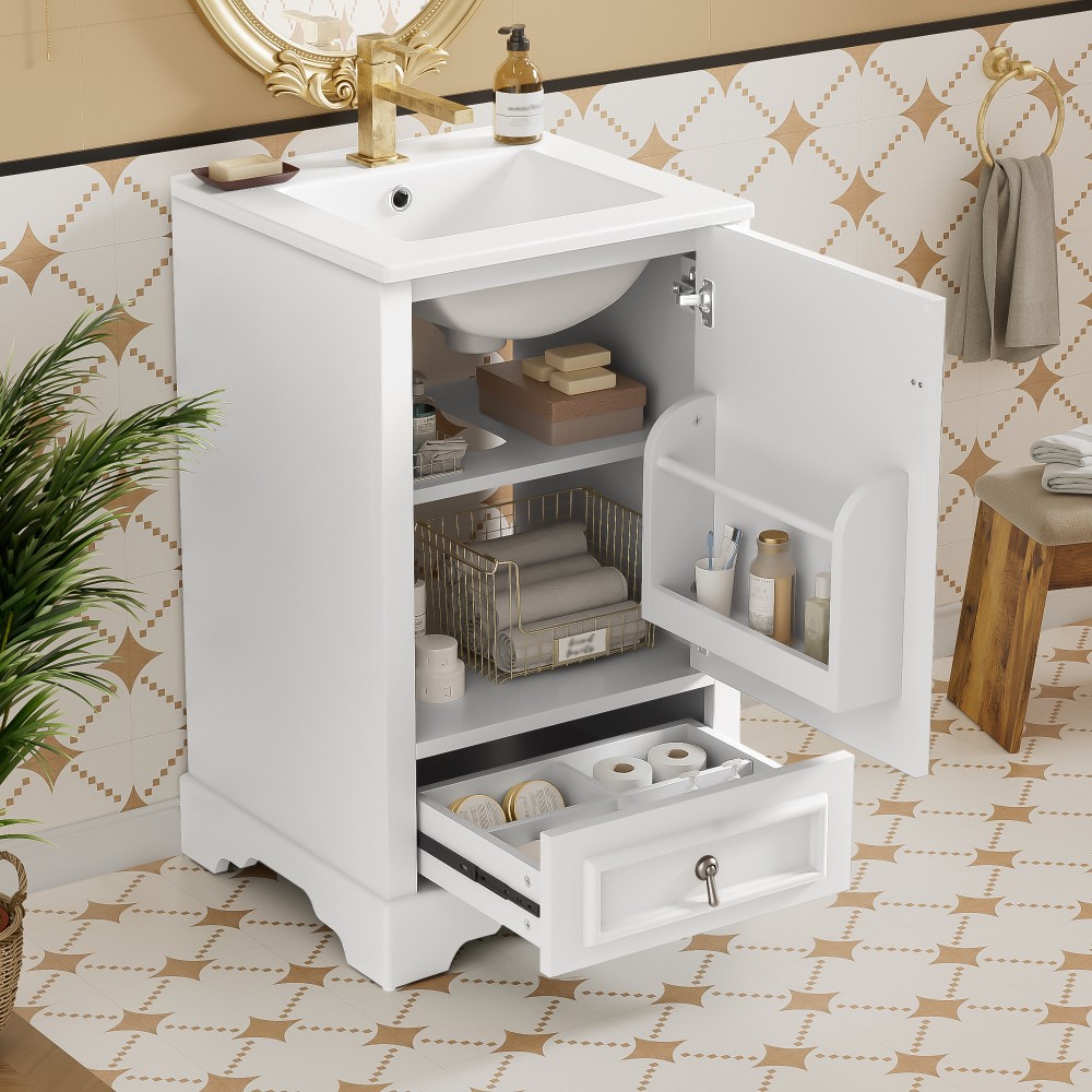 Modern 20" Bathroom Vanity with Ceramic Sink, Soft Close Door, Adjustable Shelf
