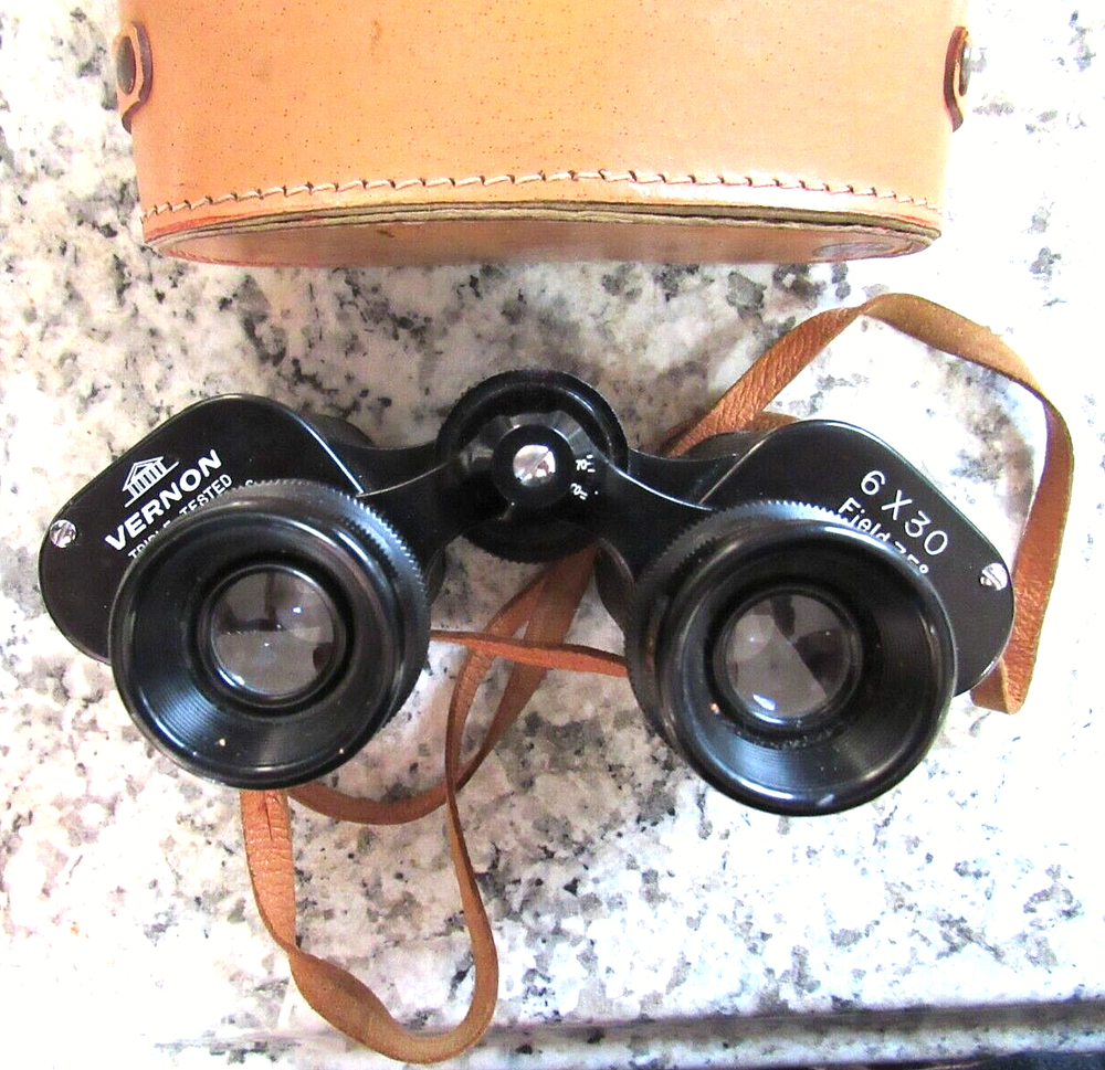 VINTAGE Vernon leather Binoculars/ Case Blk GOOD CONDITION