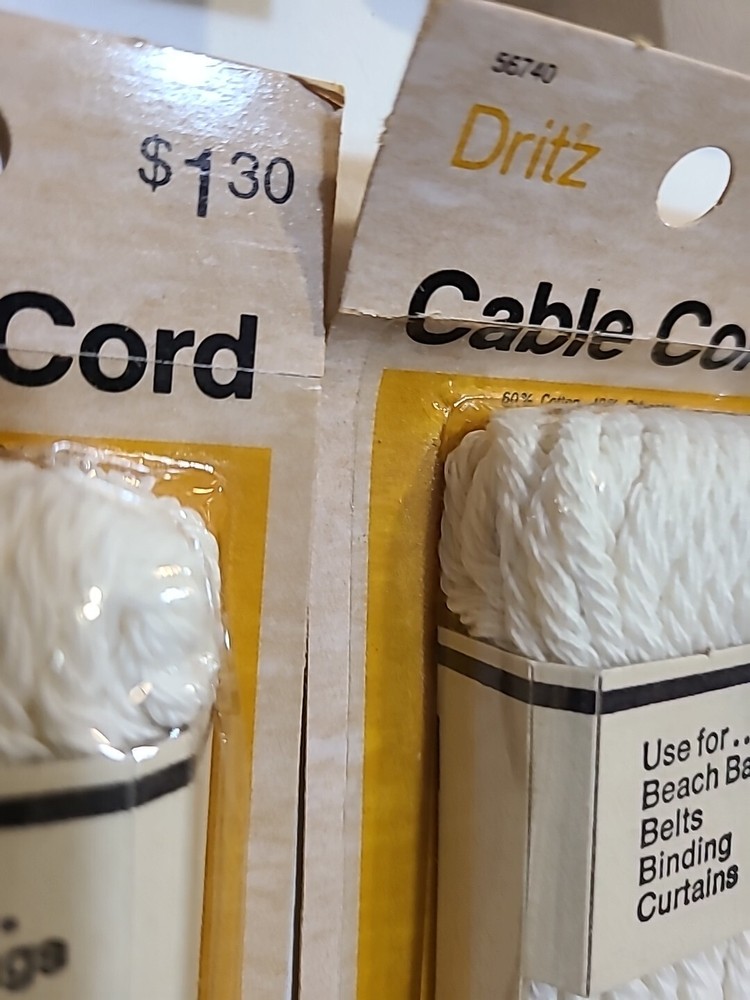 4 packs NOS~Dritz 3mmx30 ft per pack Cable Cord Cotton/Poly Blend White