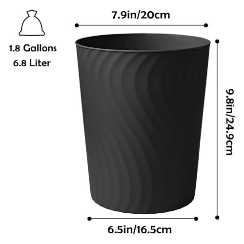 Small Trash Can, 3 Pack 1.8 Gallons Bathroom Trash Can, Slim 3Pack Black-3Pack