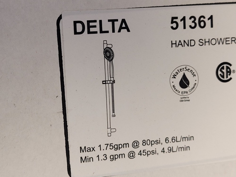 Delta 51361 1.75 GPM Multi Function Hand Shower Package Slide Bar Hose