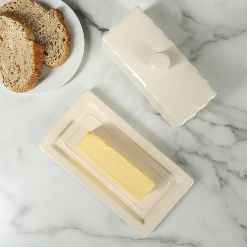 Broadbrook Stoneware Butter Dish with Lid, Rectangular Covered Butter Keeper,...