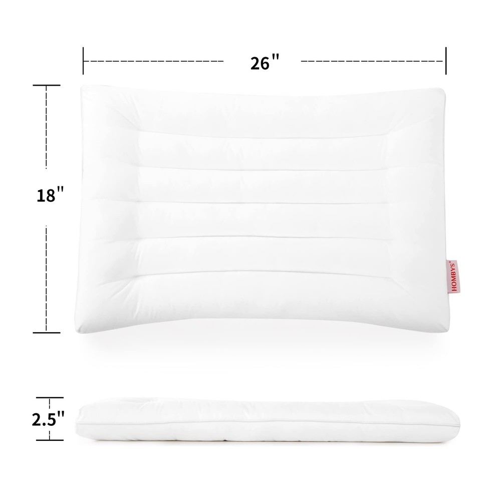 HOMBYS Ultra Thin Flat Pillow for Sleeping, Standard, White