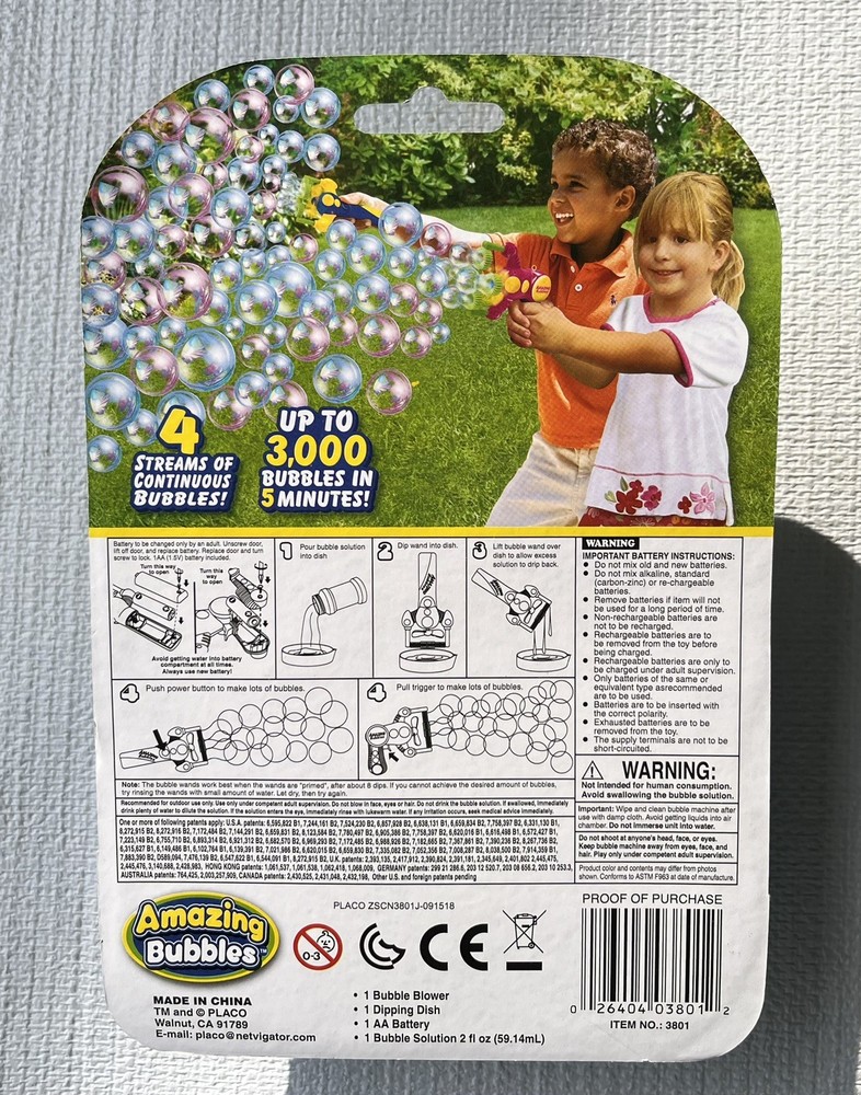 Bubble Gun w/ bubbles & Battery; 3000 Bubbles in 5 Mins! 4 Streams New In Pkg