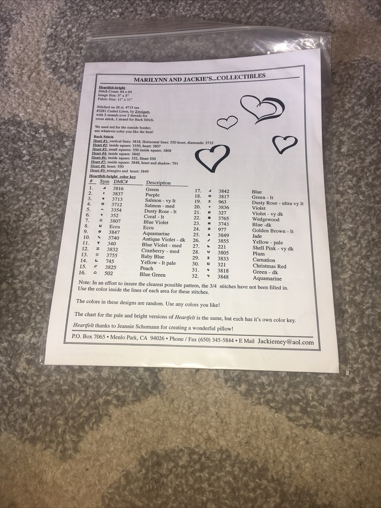 Marilynn & Jackie's Collectibles Heartfelt Cross Stitch Pattern