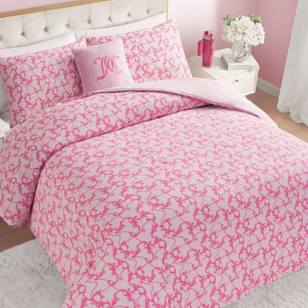 Solid Plush Reversible Gothic Leopard 4-Piece Light Pink Animal Print Microfiber