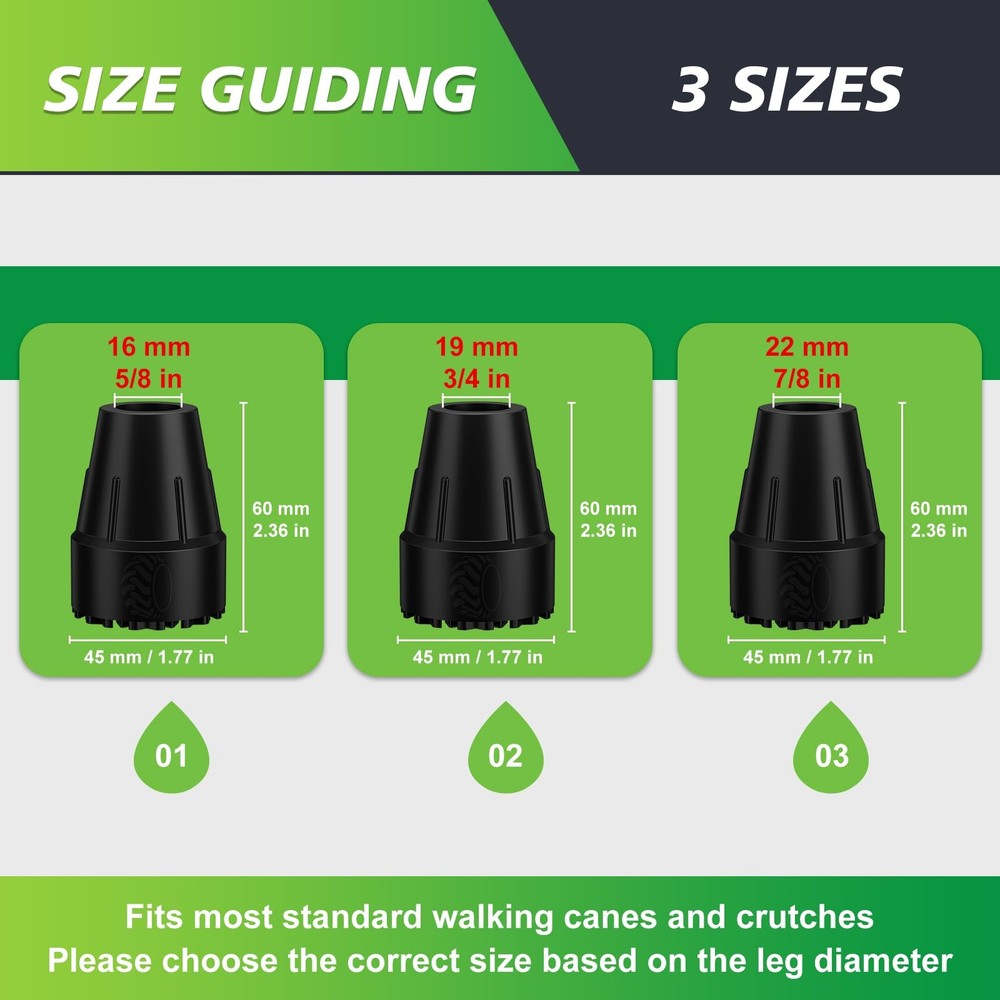 7/8 Inch Heavy Duty Rubber Cane Tips, 2 Pack Replacement Tips for Walking Sticks