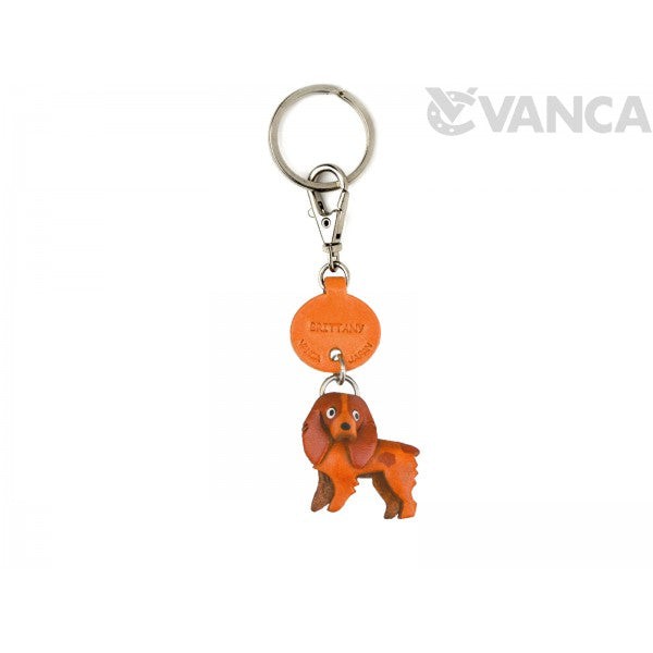 Brittany Spaniel Leather Dog Keychain