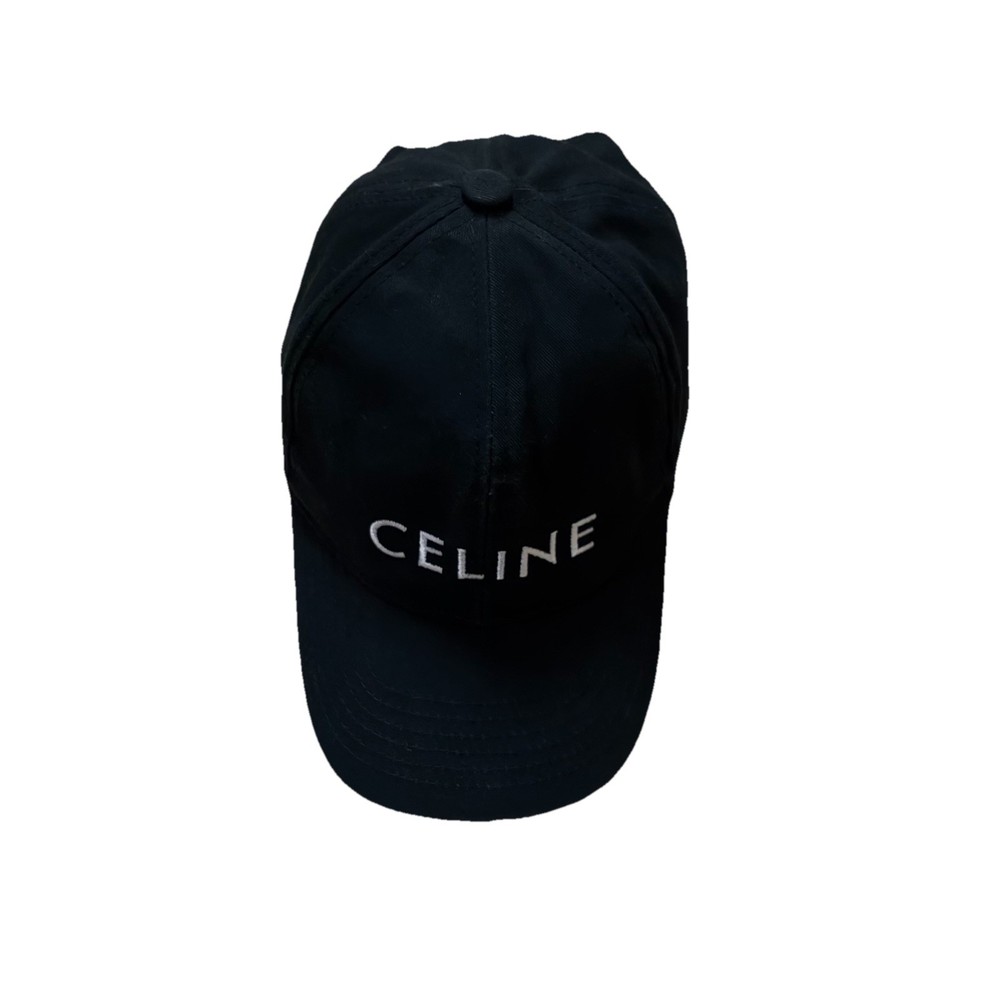Celine Paris Black White Logo Cotton Drill Baseball Cap Hat Adjustable