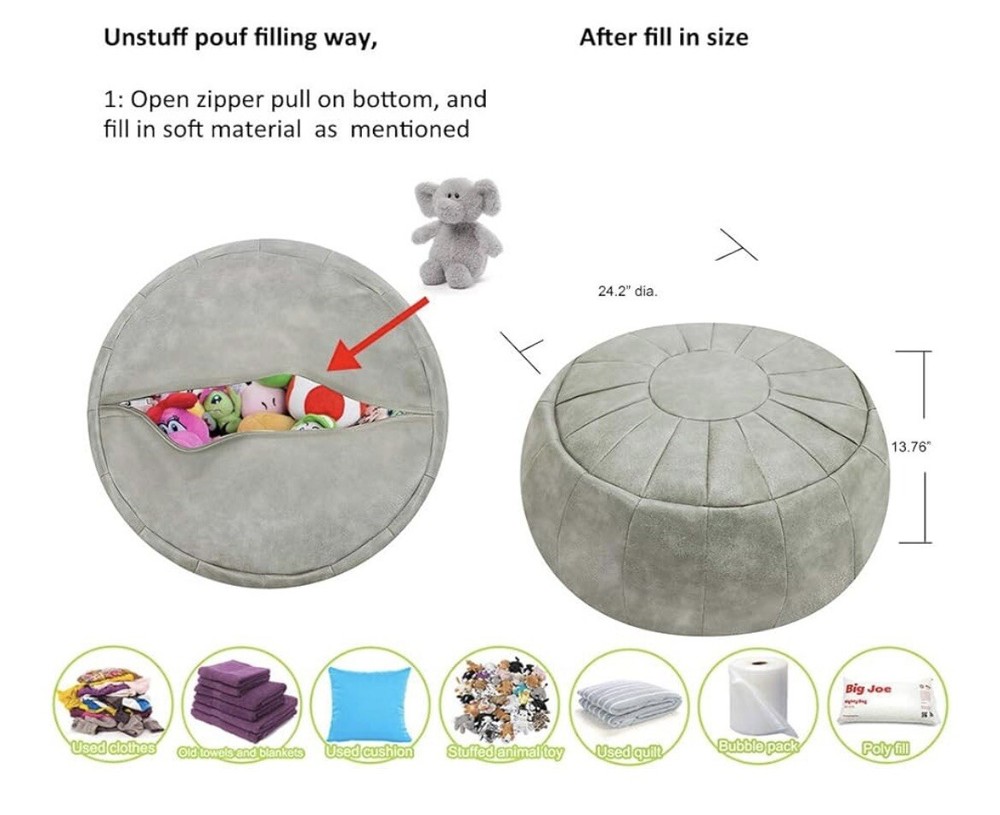 ROTOT Unstuffed Pouf Cover, Ottoman, Light Gray