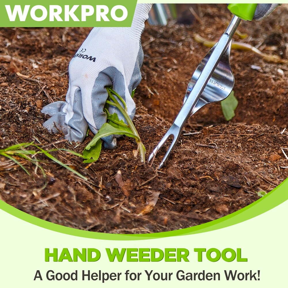 WORKPRO Garden Weed Puller Tool Leverage Base V-Shaped Forks Deeper Root Digging