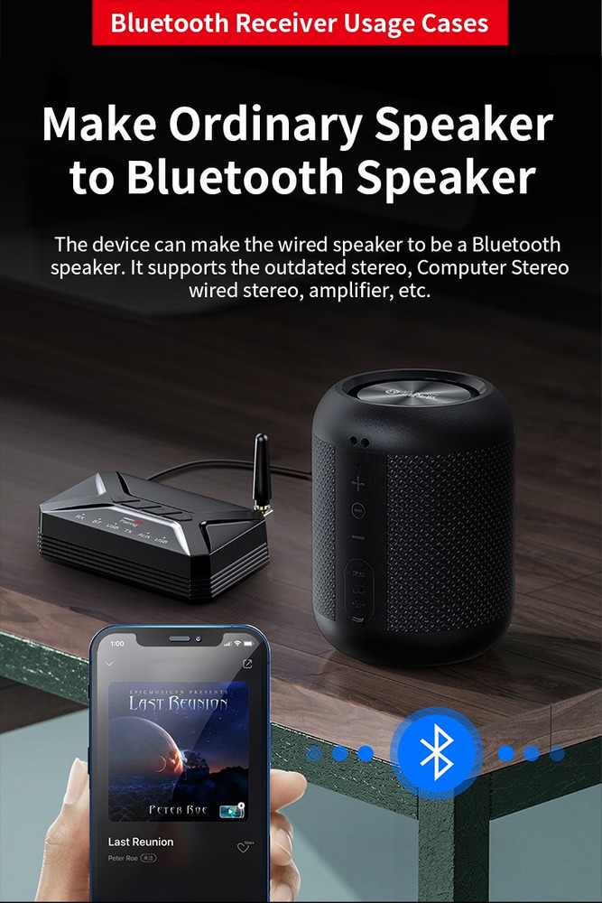 Bluetooth 5.1 Audio Transmitter&Receiver 2 in1 Adapter RCA/AUX