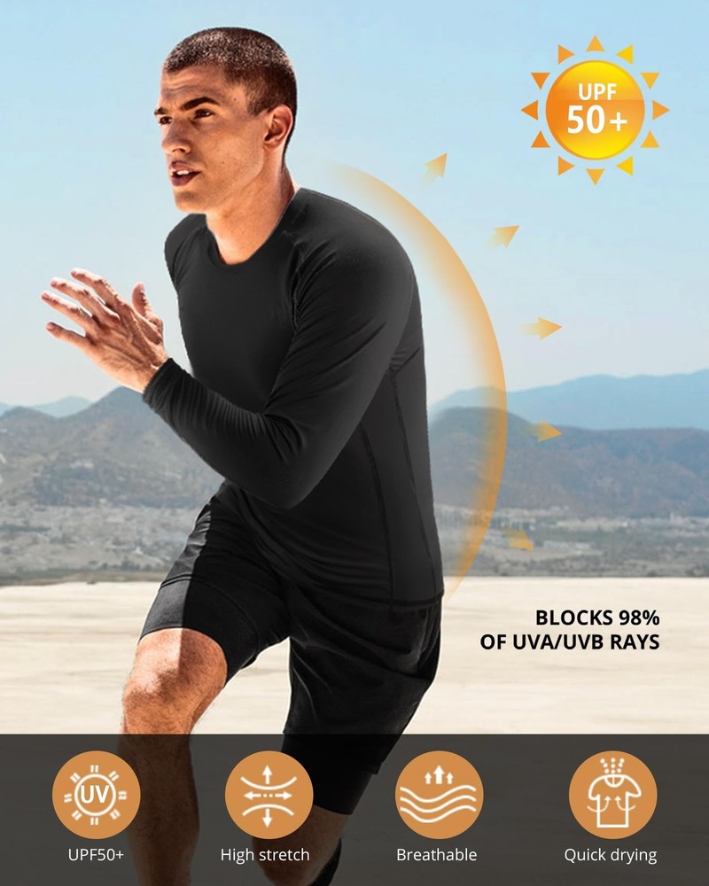 Runhit Men's Compression Long-Sleeve T-Shirt Athletic Compression Base Layer ...