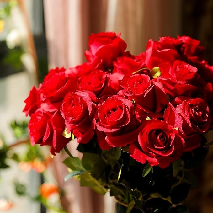 Red Fake Roses Artificial Flowers - 10 Pcs