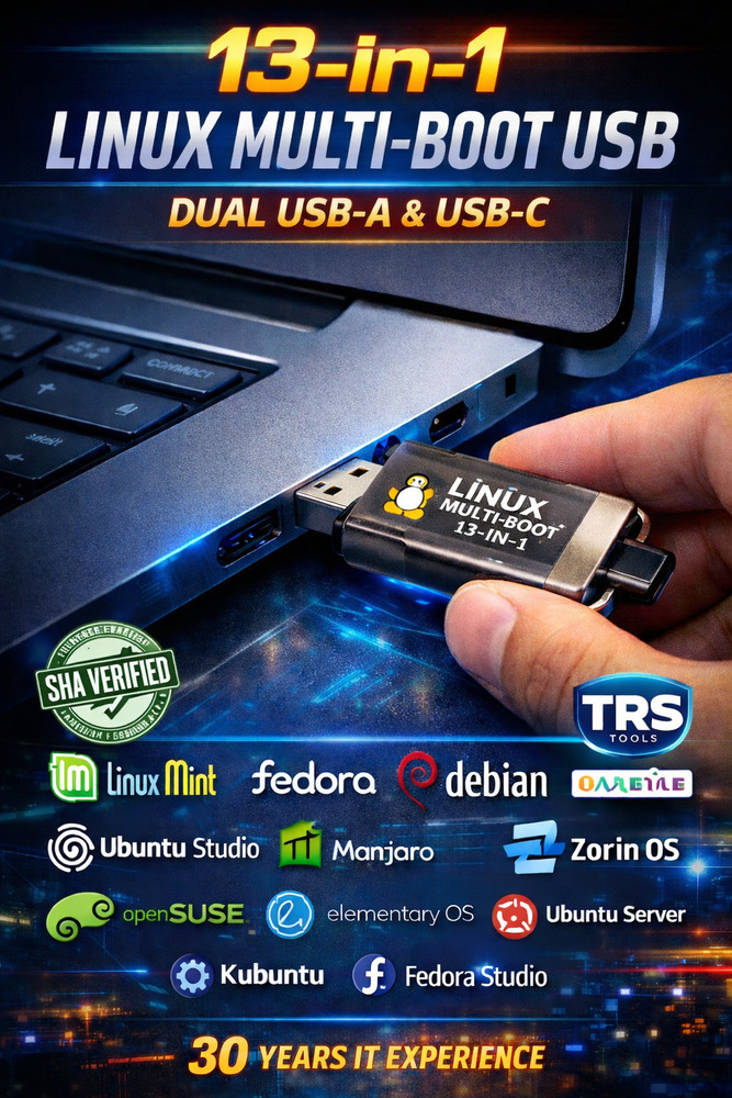 🔥 13-in-1 Linux Live USB Install | Dual USB-A & USB-C | Boot • Test • Install