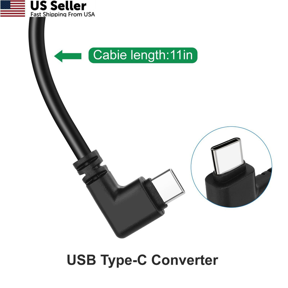 DC 24V/12V to 5V USB Type-C Right Angle Connector, Black