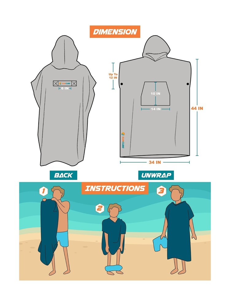 SUN CUBE Surf Poncho Changing Robe with Hood | Absorbent Quick Dry Microfiber...