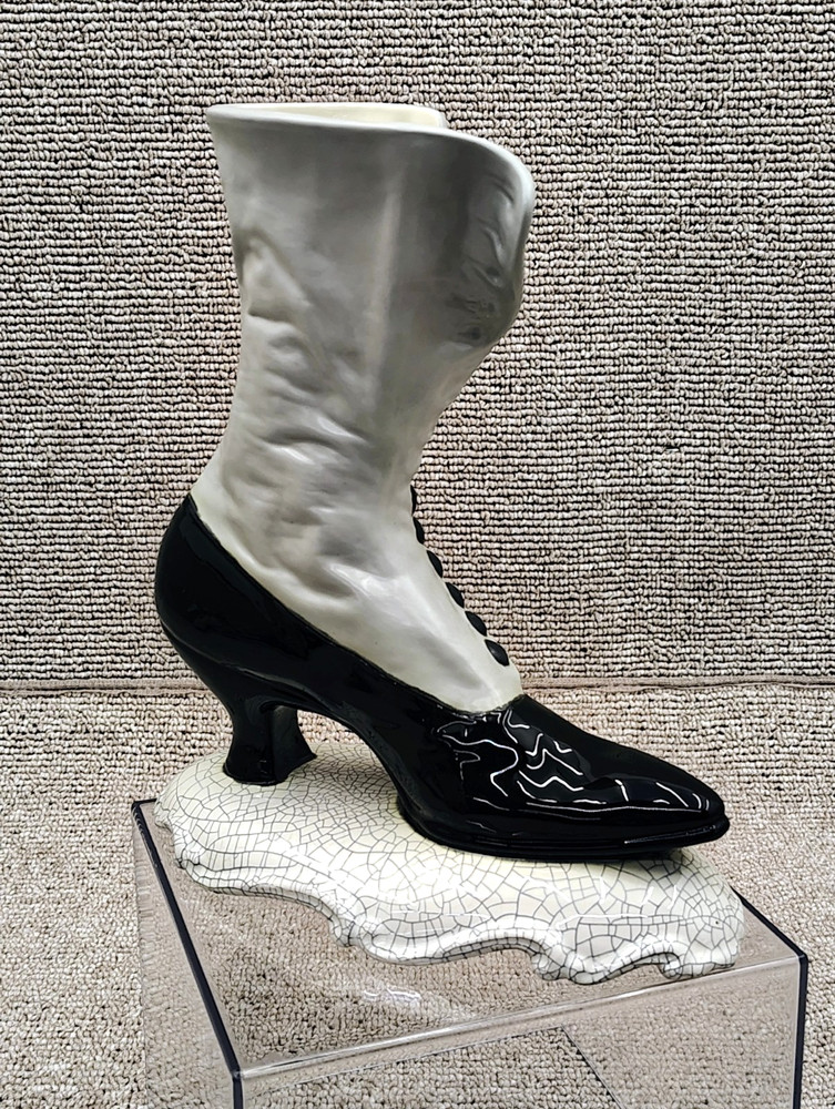 Vintage Hand Painted Ceramic Victorian Witch Boot Vase