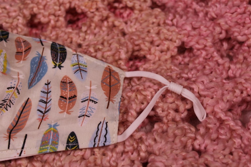 Feather Face Mask Native American Southwest Boho with Filter Pocket