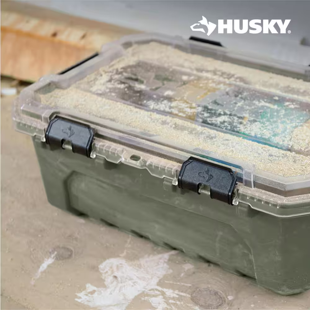 Husky Storage Container Bin Tote 2 Pack Heavy Duty Stackable Garage Workshop