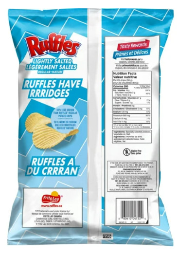 Ruffles Regular Lightly Salted Potato Chips, 200g (4 Pack)