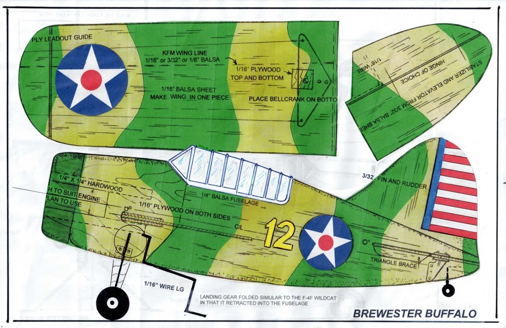 1/2 A profile U S Army Brewster Buffalo U-Control plans