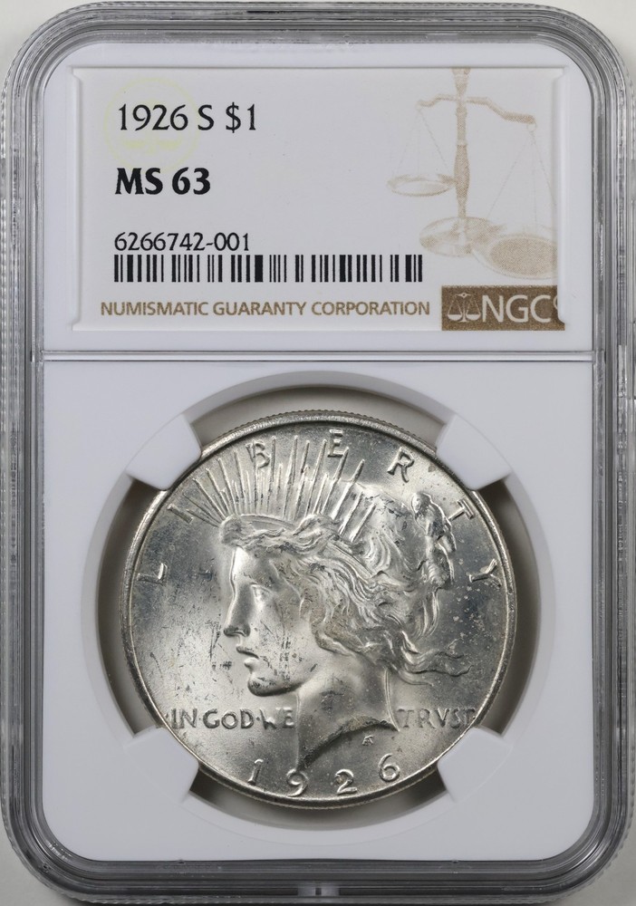 1926-S Peace Dollar NGC MS63 90% Silver MS 63