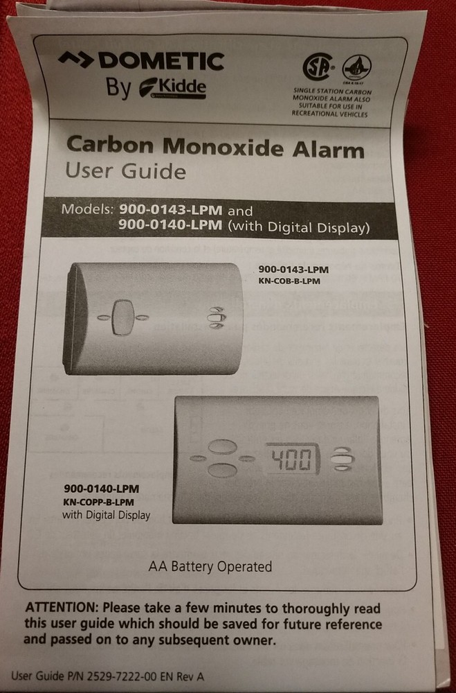 Dometic RV Carbon Monoxide Detector Non-Digital Alarm System 900-0143-LPM