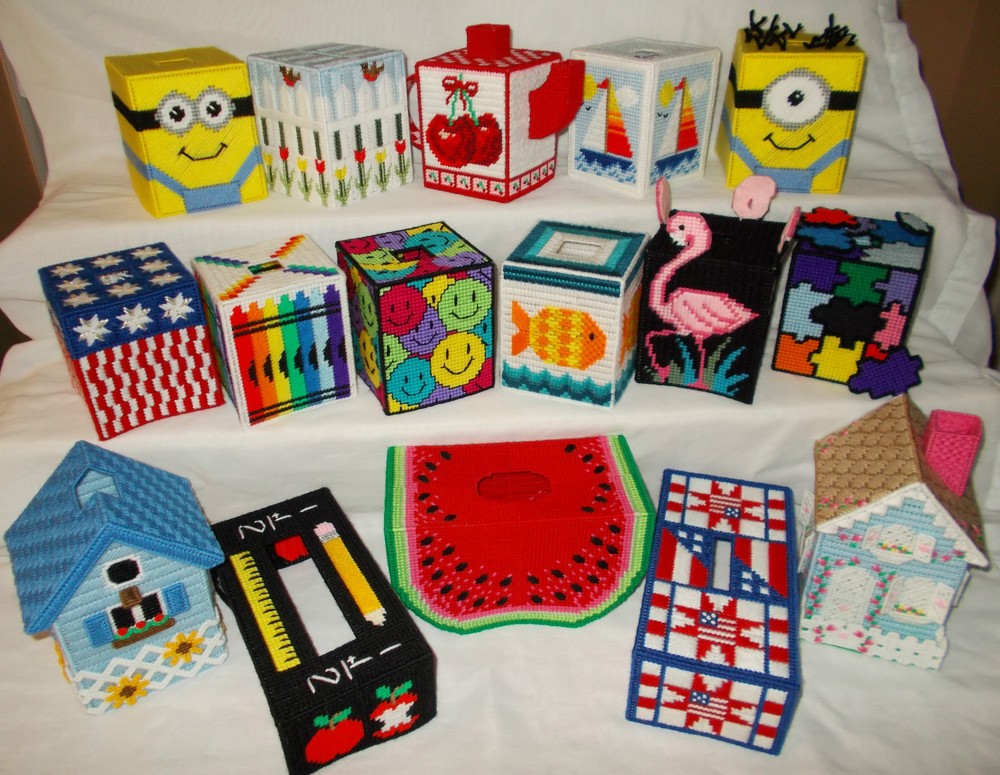 Handmade Plastic Canvas Tissue Boxes, Group 1 (Toppers / Covers)