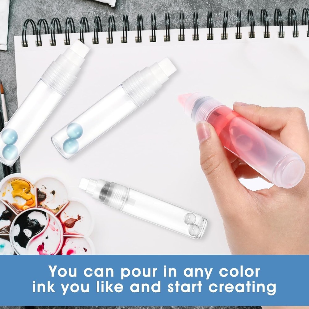 4Pcs Refillable Paint Markers Acrylic Paint Pens Empty Flat Head Fillable Clear